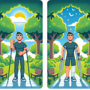 Illustration of Before-and-after transformation in a Park with trees setting, with a determined mood.