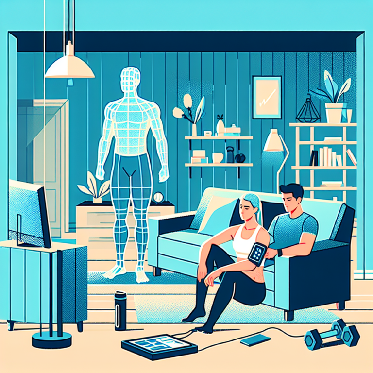Illustration of Body composition scan in a Home workout space setting, with a relaxed mood.