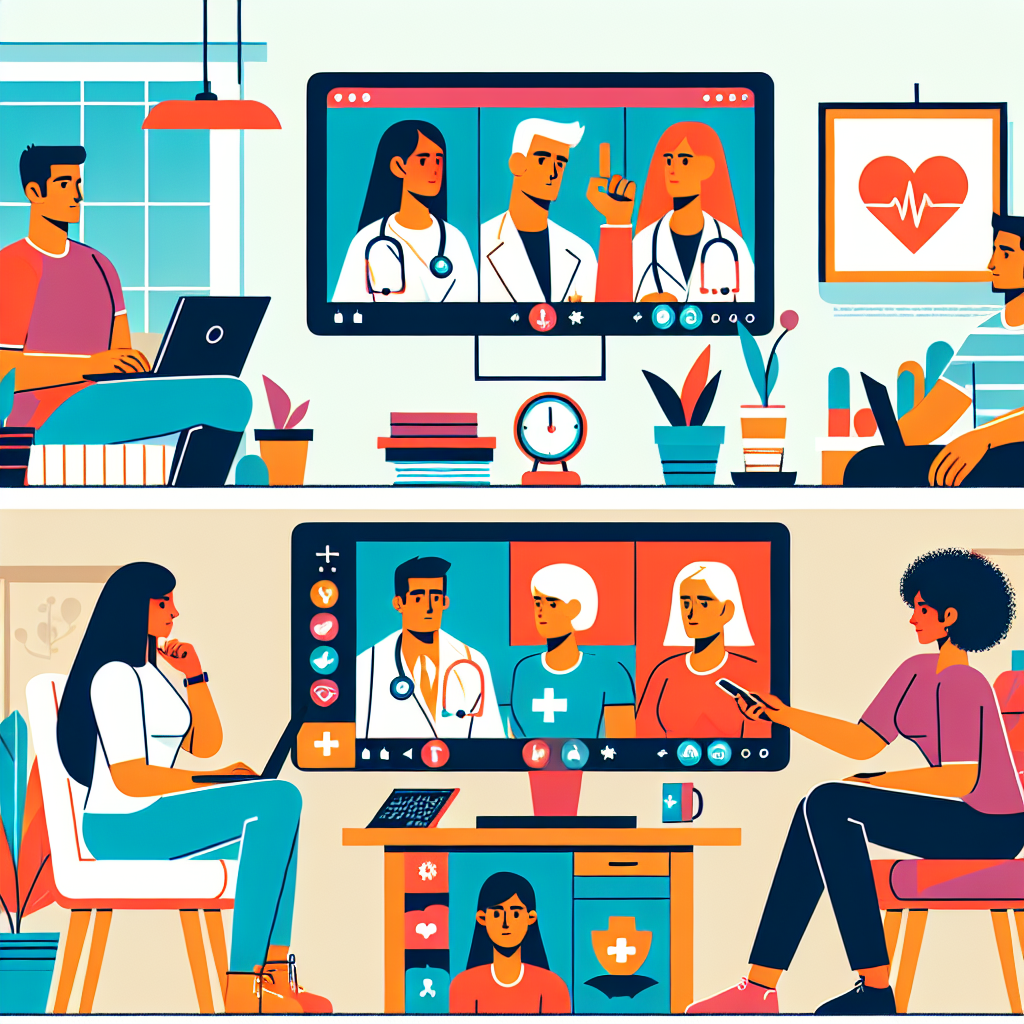 Illustration of Team on video call in a Home office setting, with a focused mood.