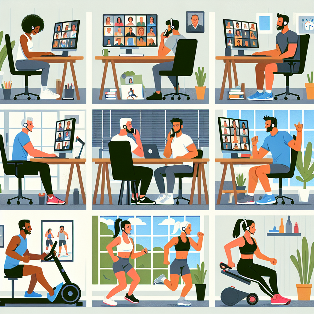 Illustration of Team on video call in a Home office setting, with a focused mood.