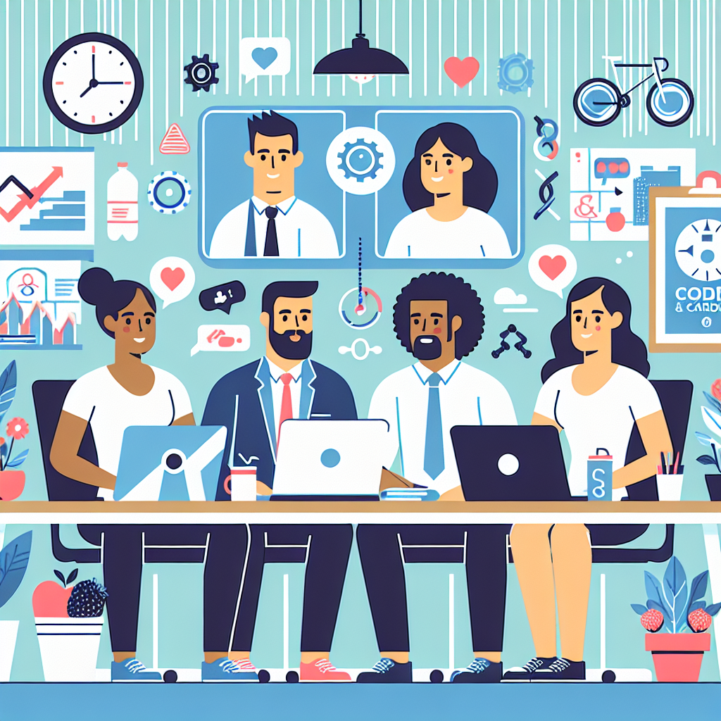 Illustration of Team on video call in a Home office setting, with a focused mood.