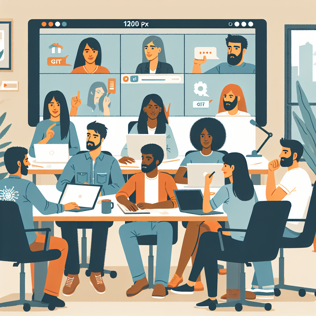 Illustration of Team on video call in a Home office setting, with a focused mood.
