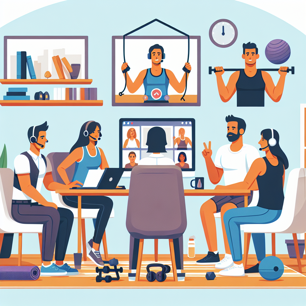 Illustration of Team on video call in a Home office setting, with a focused mood.