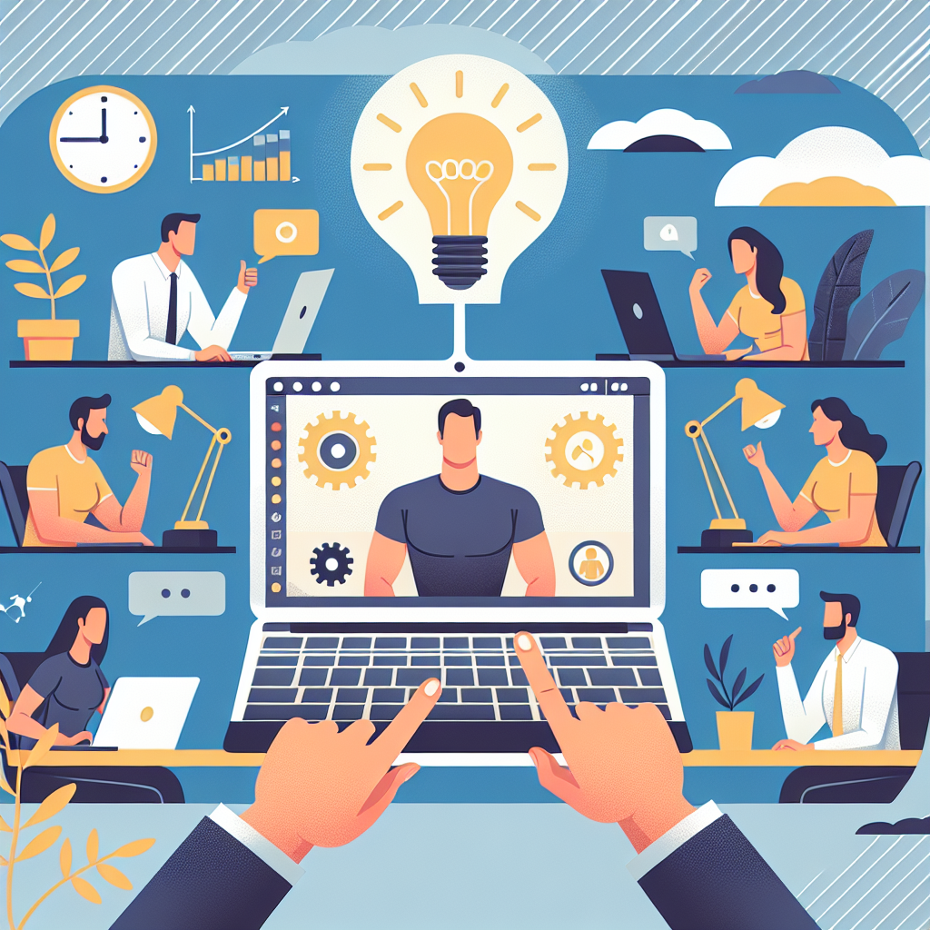 Illustration of Team on video call in a Home office setting, with a focused mood.