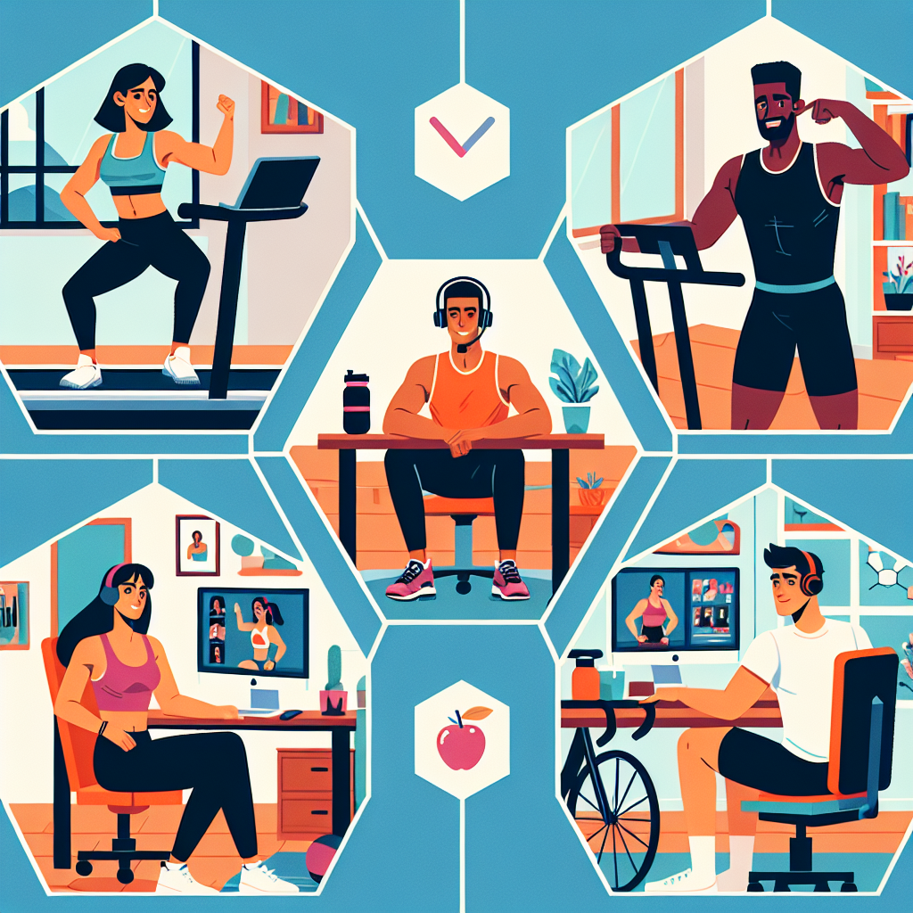 Illustration of Team on video call in a Home office setting, with a focused mood.