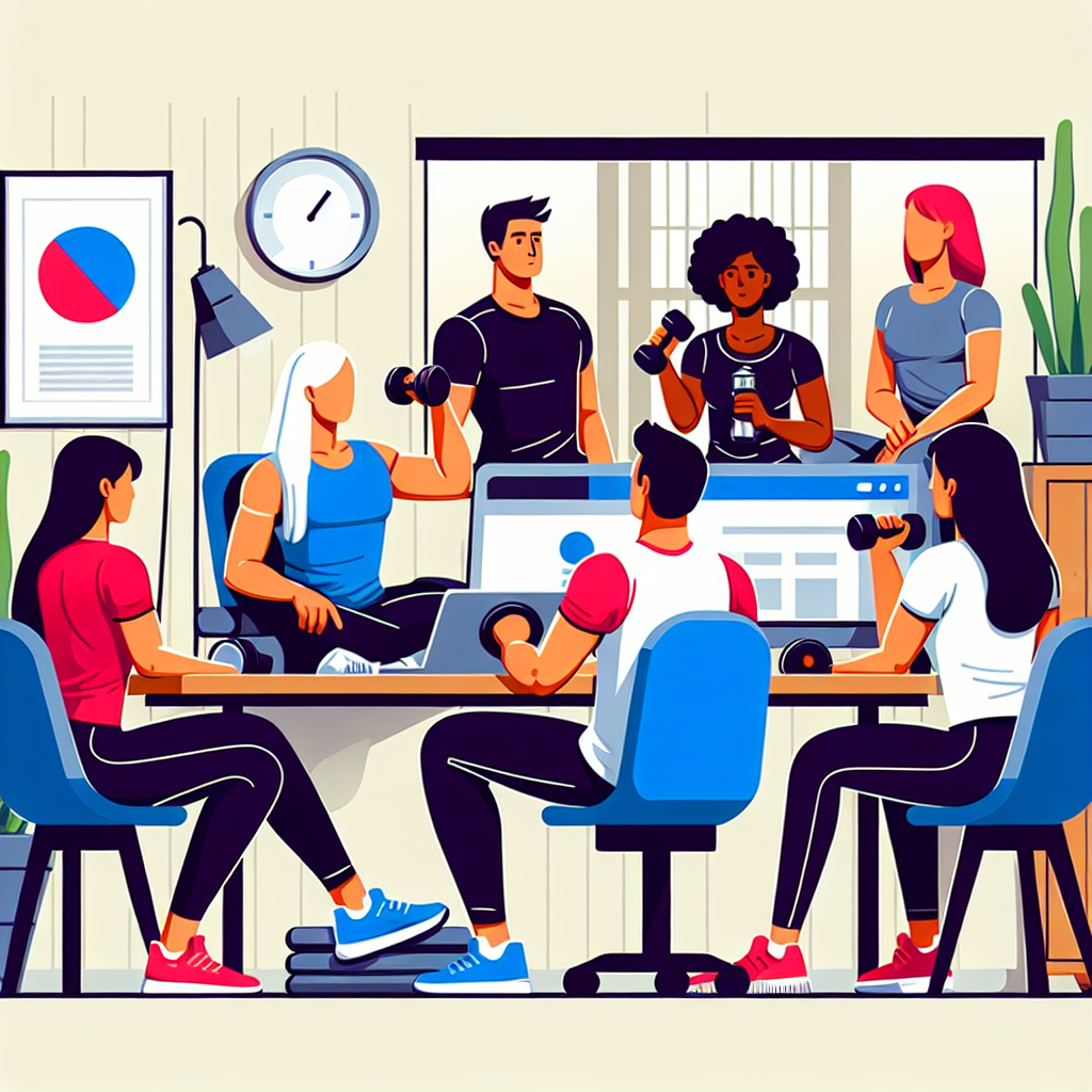 Illustration of Team on video call in a Home office setting, with a focused mood.