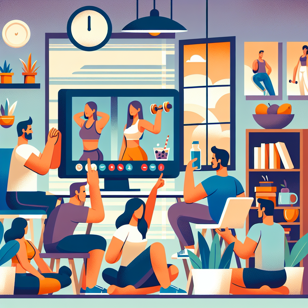 Illustration of Team on video call in a Home office setting, with a focused mood.