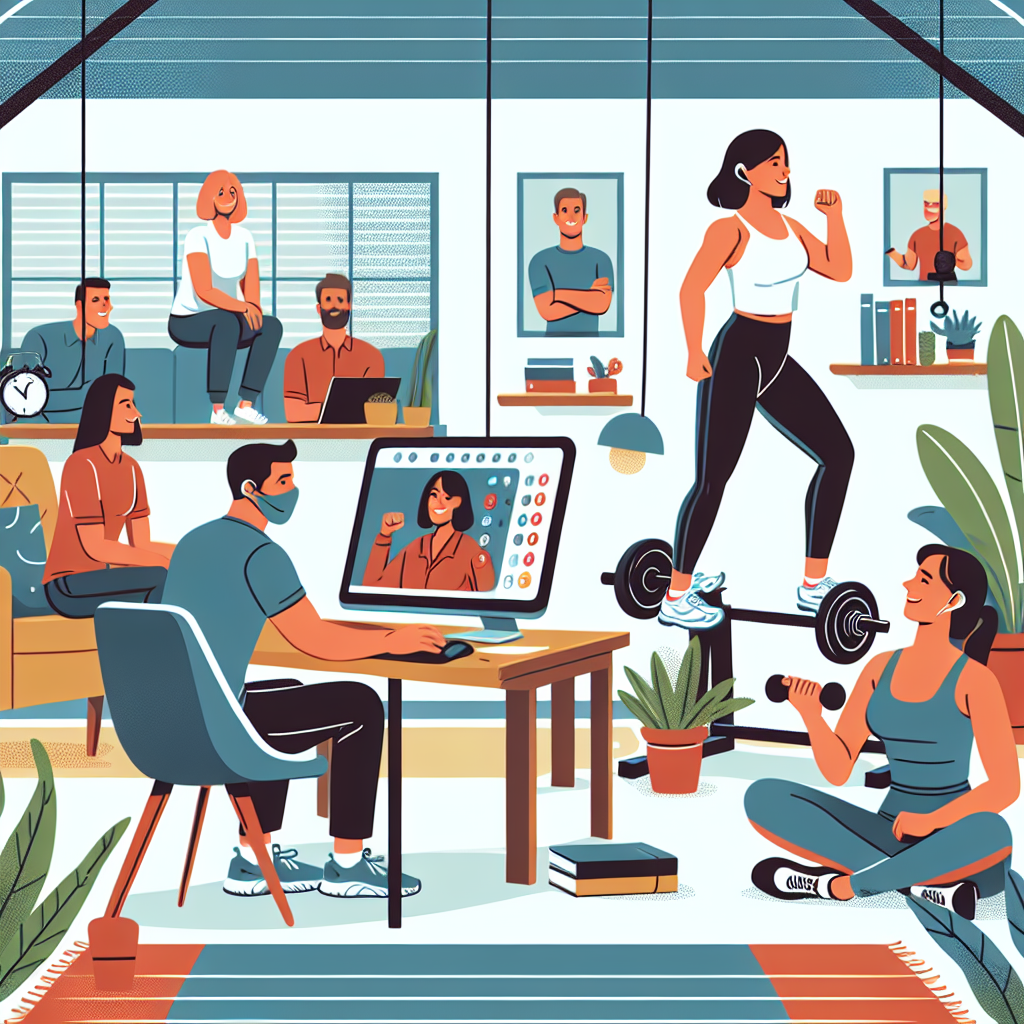 Illustration of Team on video call in a Home office setting, with a focused mood.