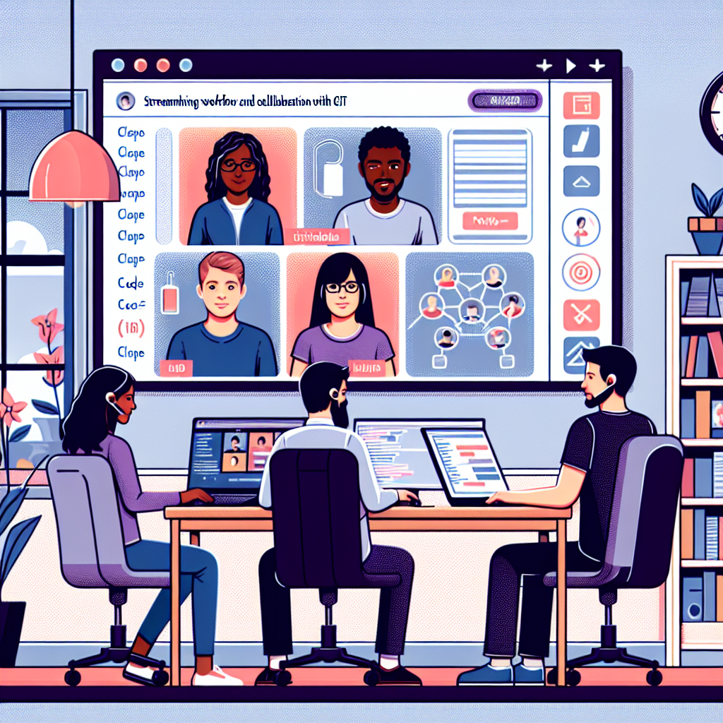 Illustration of Team on video call in a Home office setting, with a focused mood.