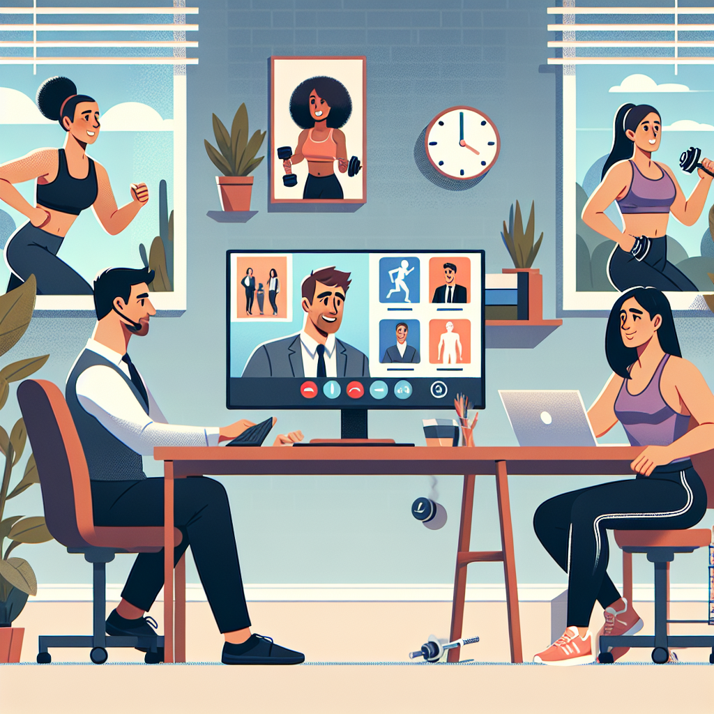 Illustration of Team on video call in a Home office setting, with a focused mood.