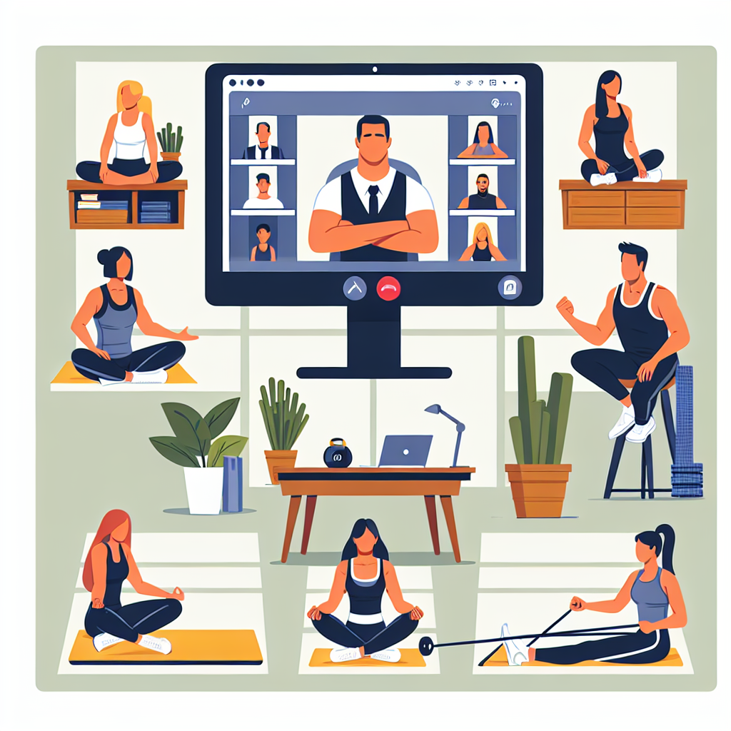 Illustration of Team on video call in a Home office setting, with a focused mood.