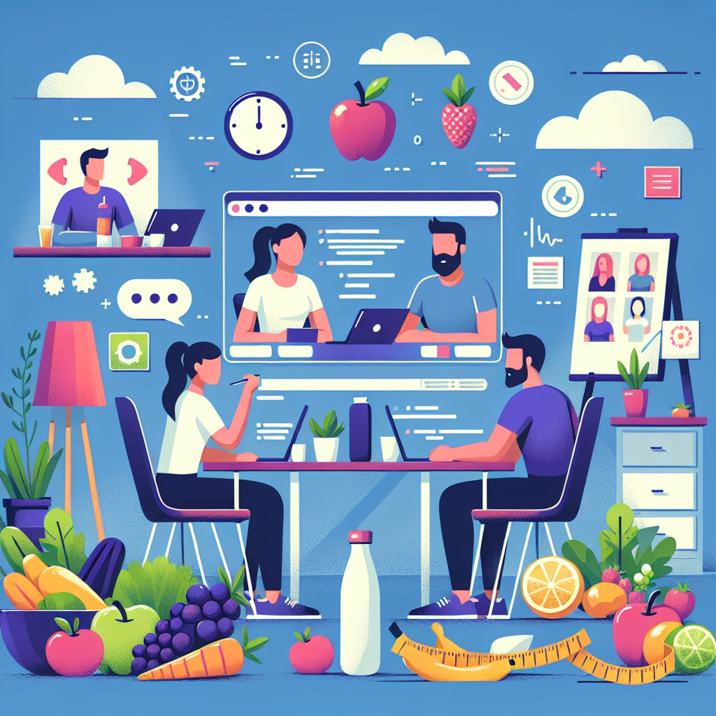 Illustration of Team on video call in a Home office setting, with a focused mood.