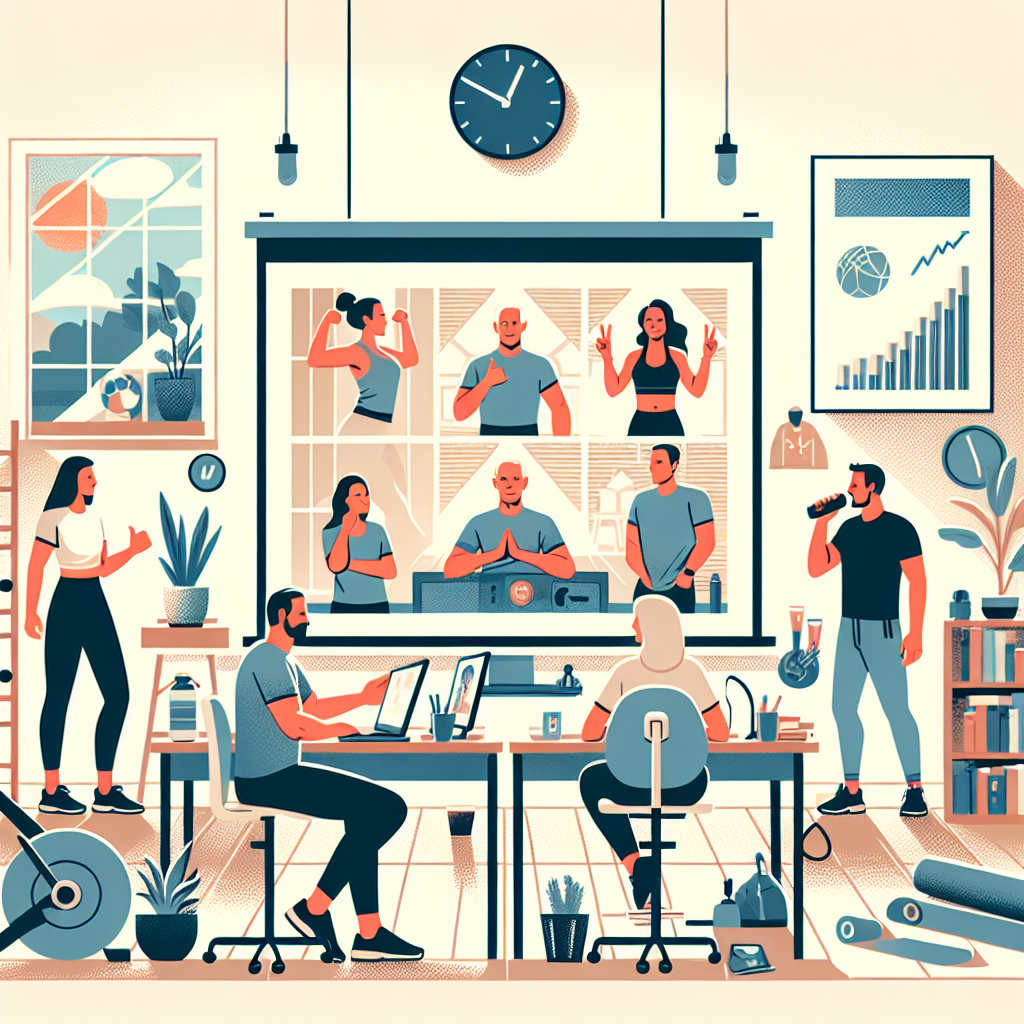 Illustration of Team on video call in a Home office setting, with a focused mood.