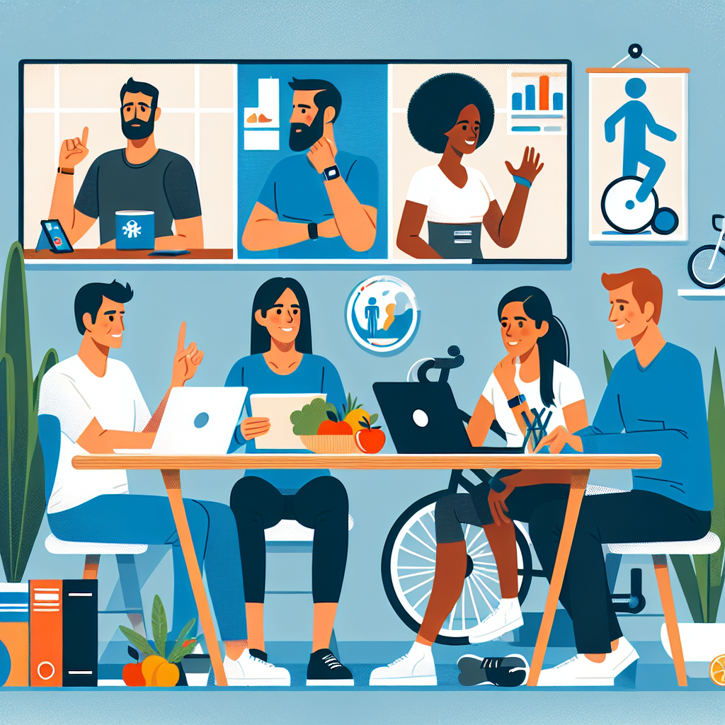 Illustration of Team on video call in a Home office setting, with a focused mood.
