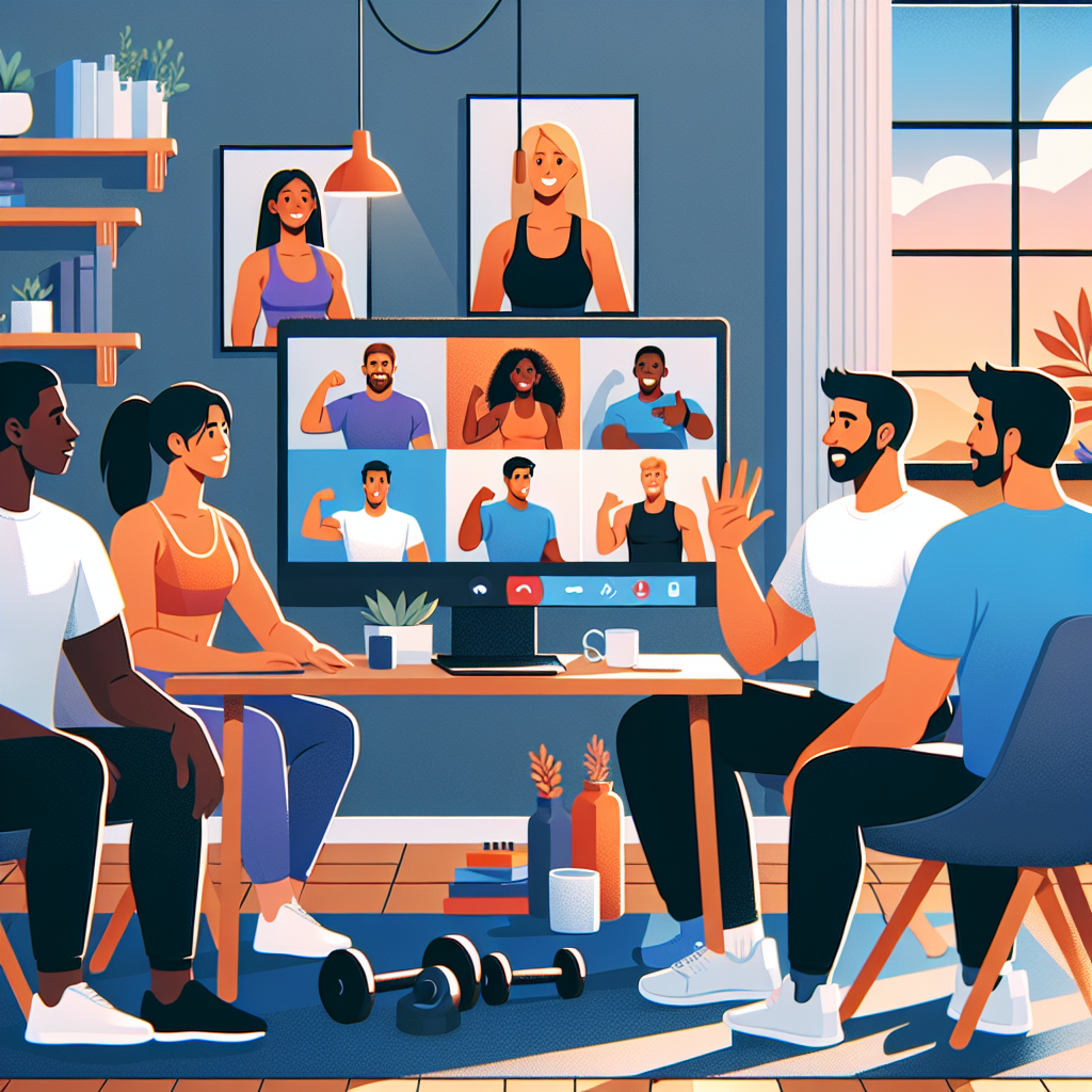 Illustration of Team on video call in a Home office setting, with a focused mood.