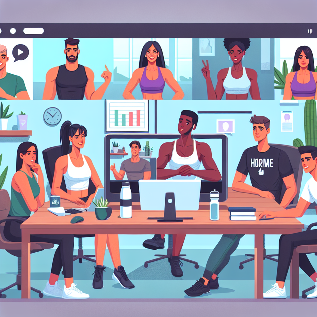 Illustration of Team on video call in a Home office setting, with a focused mood.