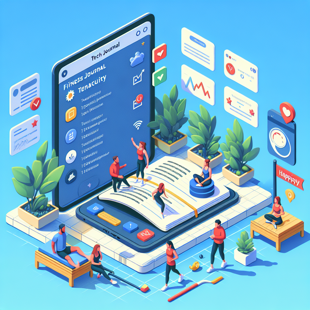 Illustration of Fitness journal entry in a Wellness retreat setting setting, with a happy mood.