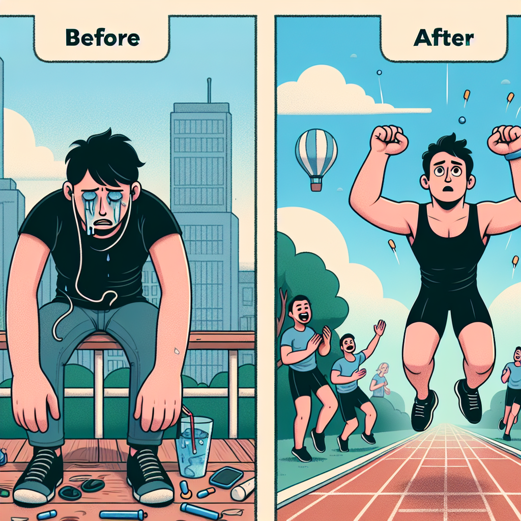 Illustration of Before-and-after transformation in a Urban running track setting, with a focused mood.