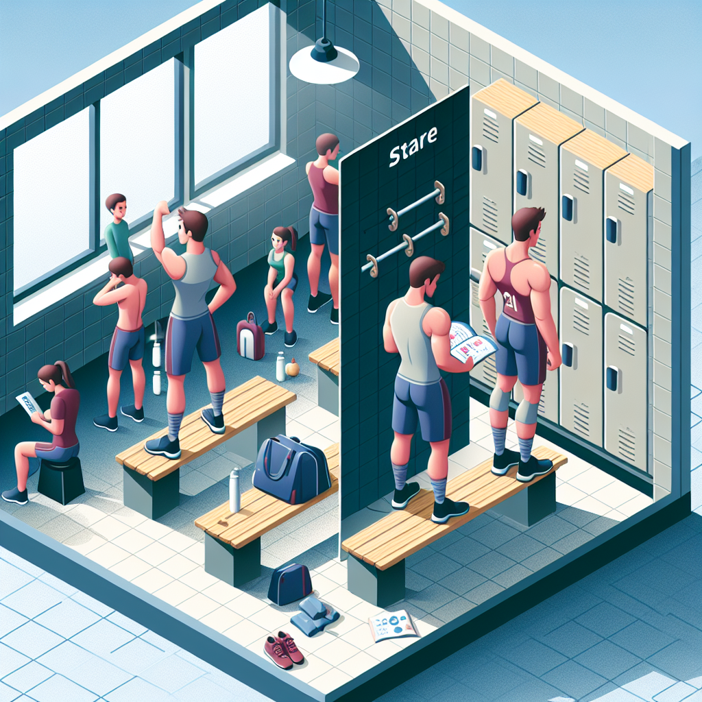 Illustration of Before-and-after transformation in a Locker room setting, with a determined mood.
