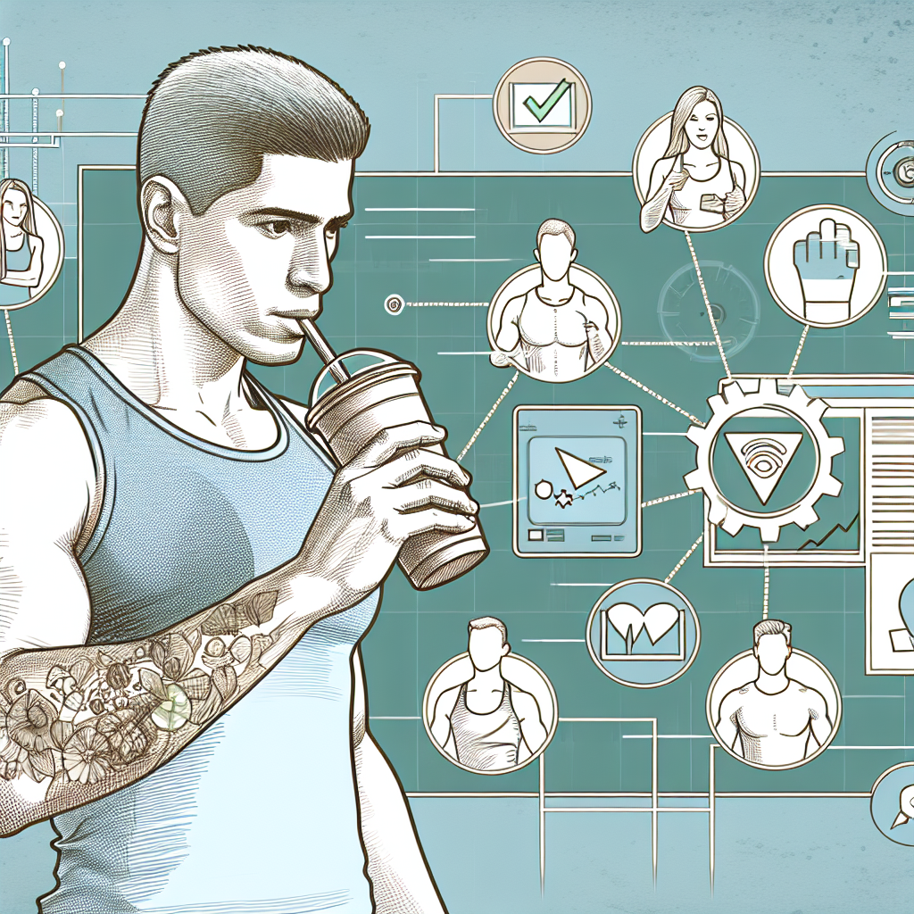 Illustration of Athlete drinking smoothie in a Gym interior setting, with a focused mood.