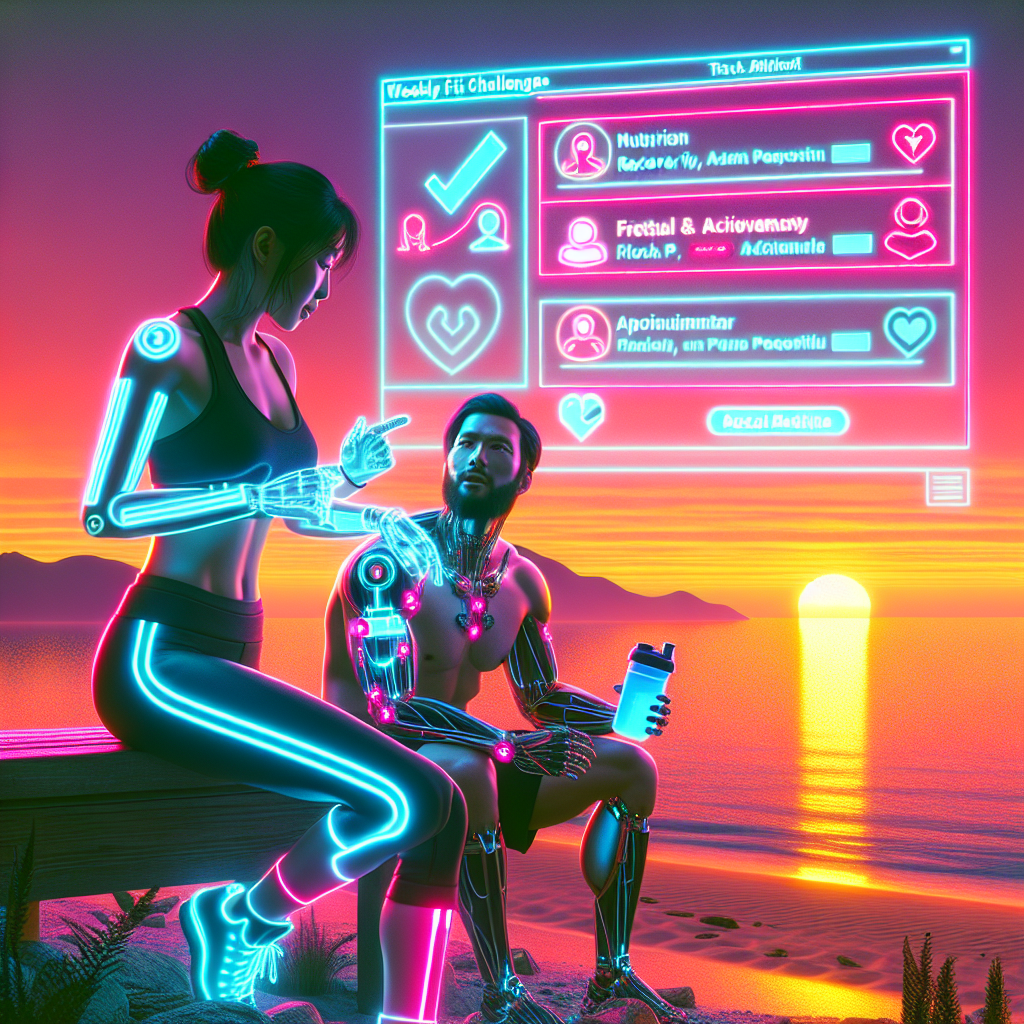 Illustration of Trainer giving advice in a Beachfront sunrise setting, with a relaxed mood.