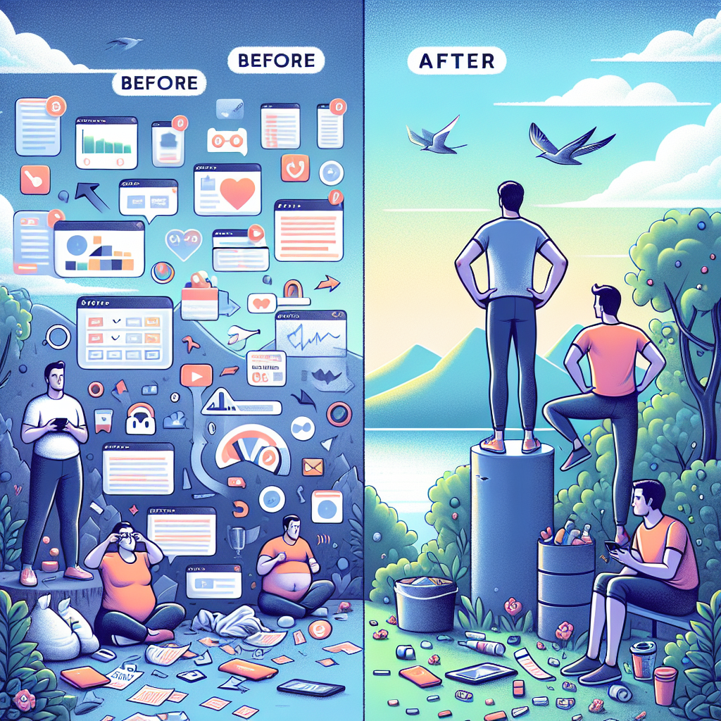 Illustration of Before-and-after transformation in a Scenic viewpoint setting, with a determined mood.