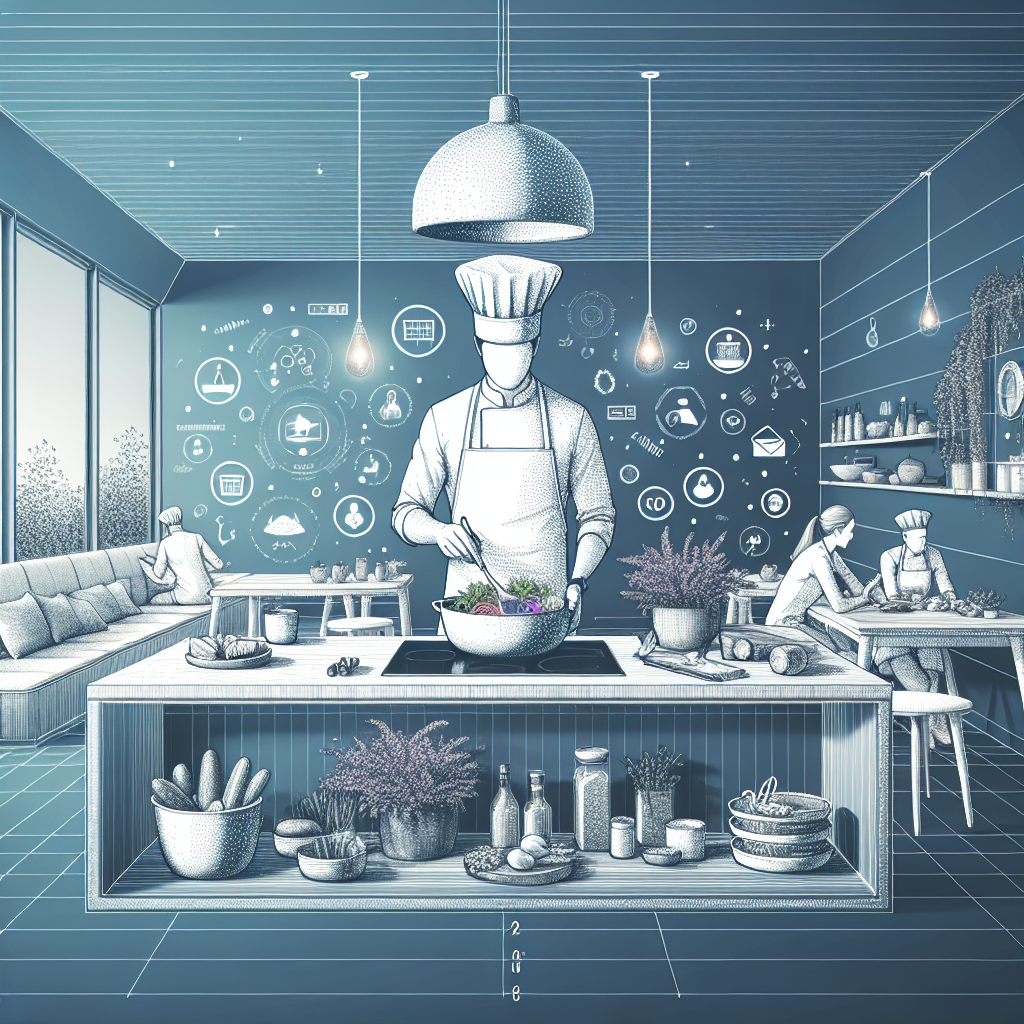 Illustration of Meal prep on kitchen counter in a Wellness retreat setting setting, with a relaxed mood.