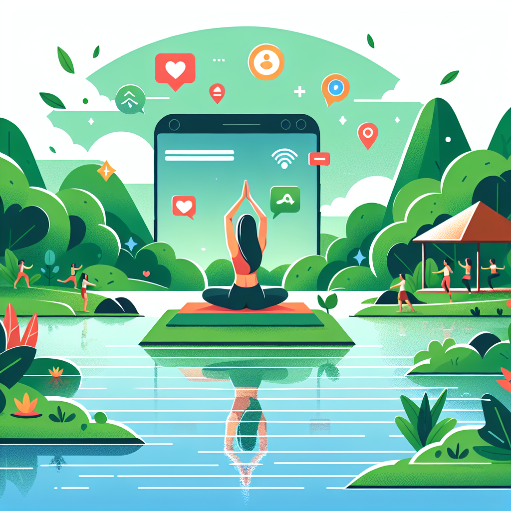 Illustration of Yoga pose in nature in a Wellness retreat setting setting, with a inspired mood.