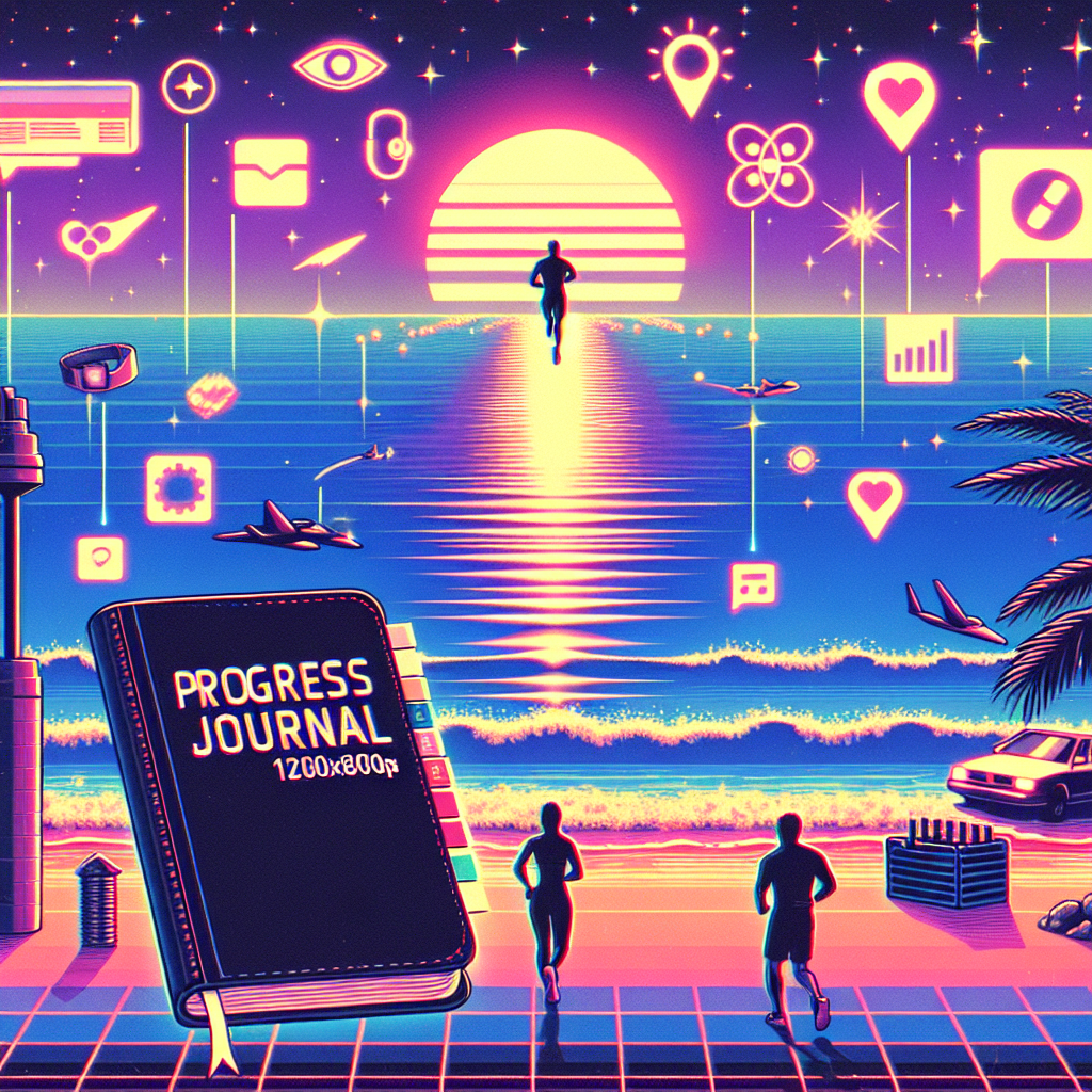 Illustration of Fitness journal entry in a Beachfront sunrise setting, with a focused mood.