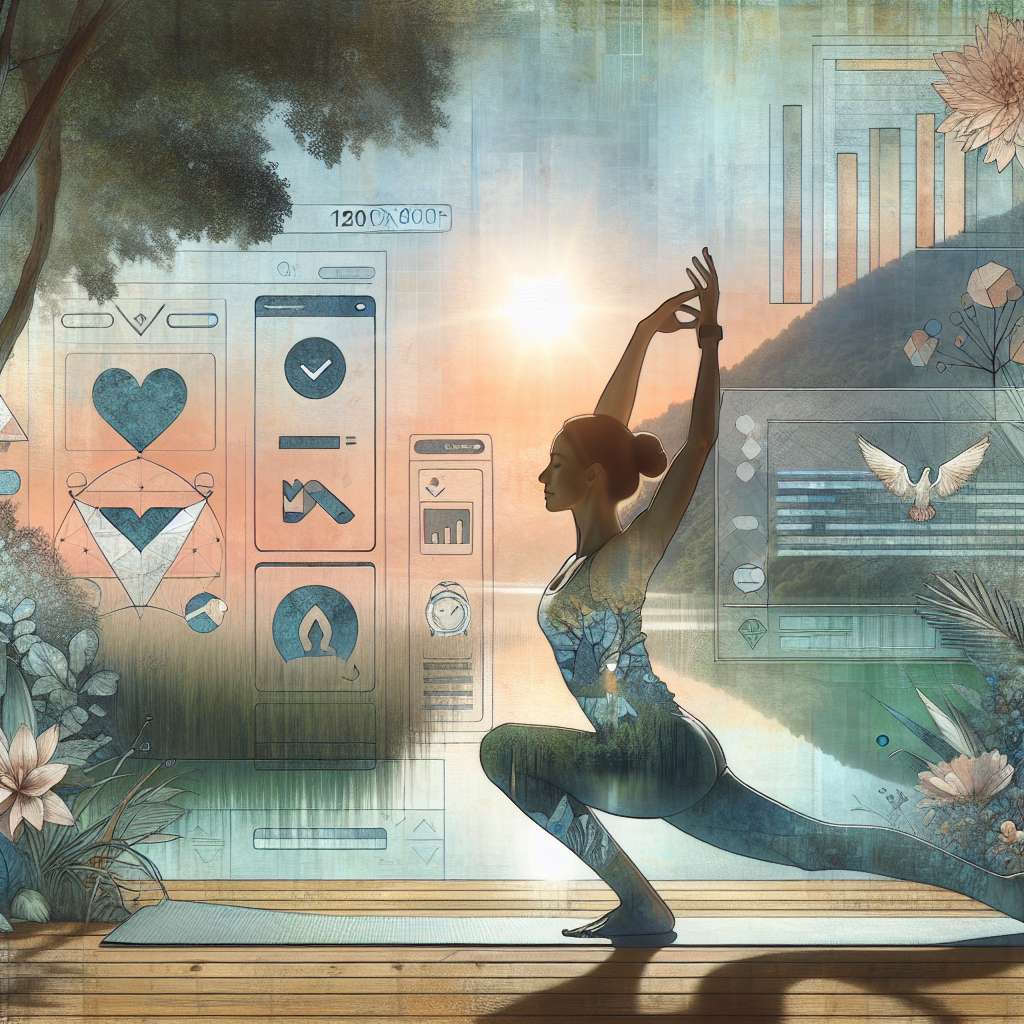 Illustration of Yoga pose in nature in a Home workout space setting, with a determined mood.