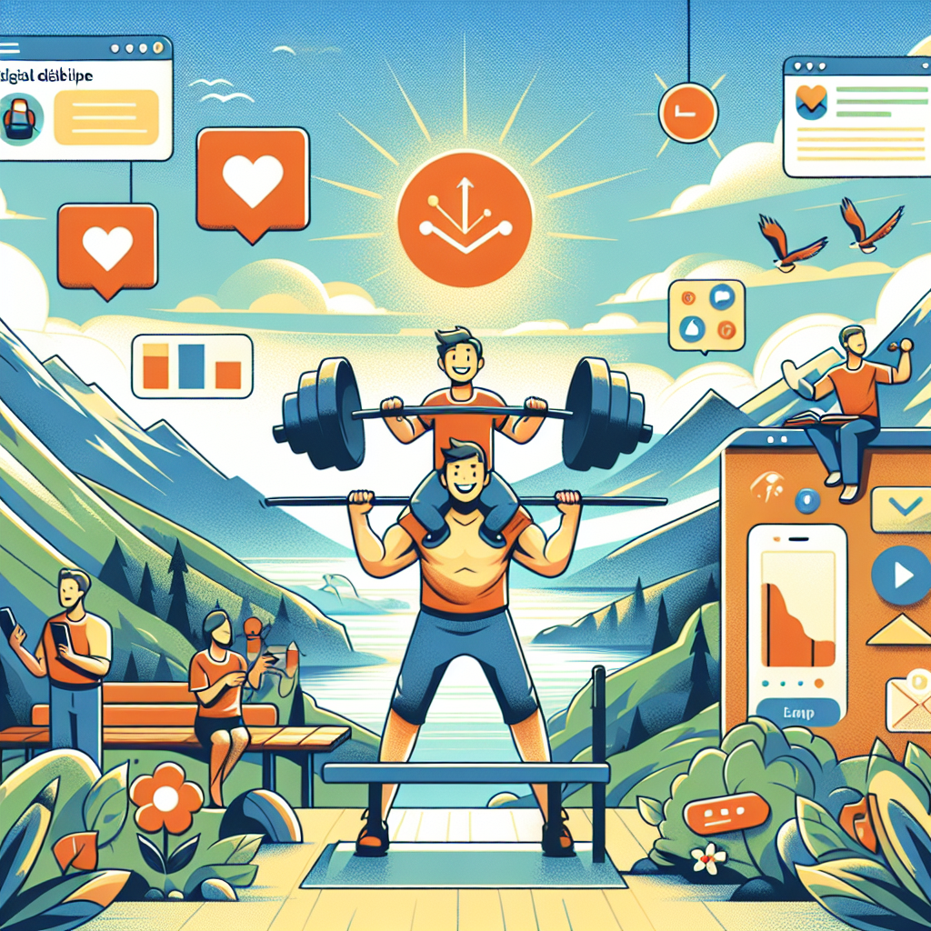 Illustration of Person lifting weights in a Scenic viewpoint setting, with a happy mood.