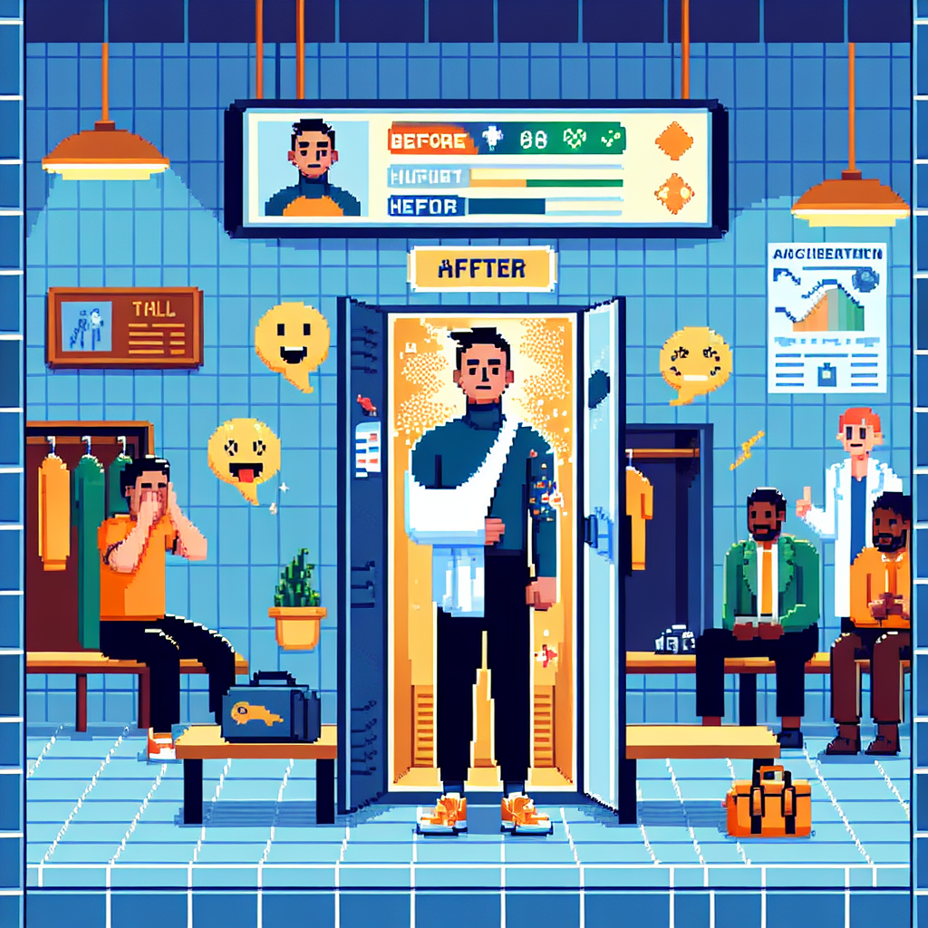 Illustration of Before-and-after transformation in a Locker room setting, with a inspired mood.