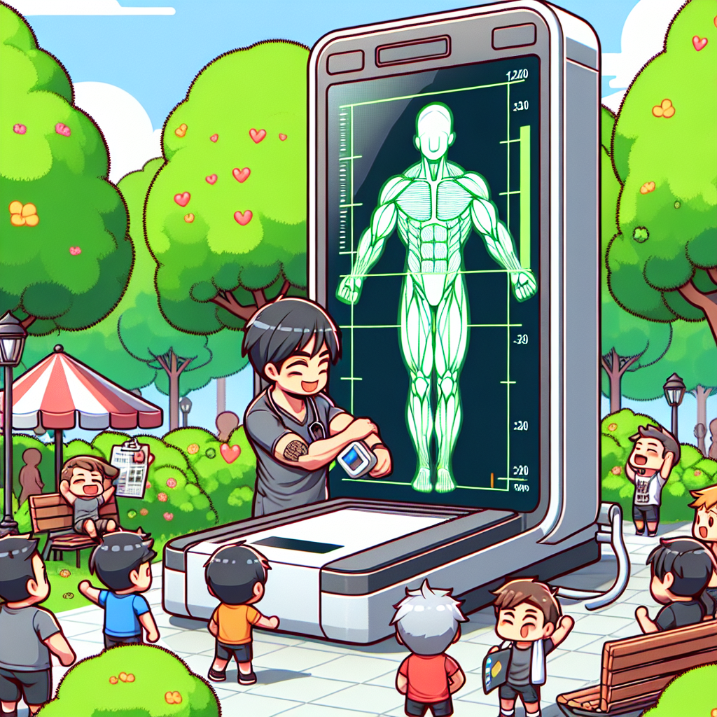 Illustration of Body composition scan in a Park with trees setting, with a inspired mood.
