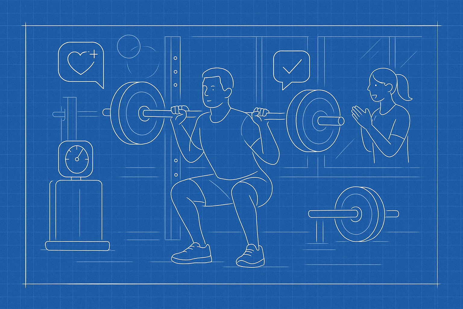 Illustration of Person lifting weights in a Gym interior setting, with a focused mood.