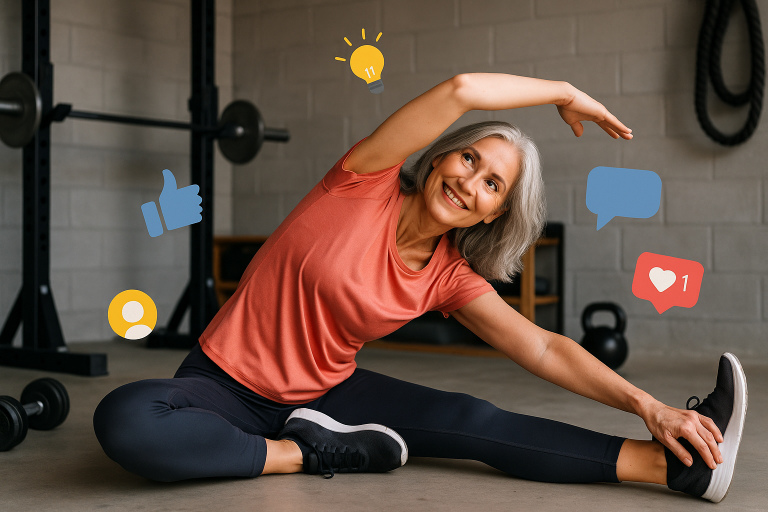 Illustration of Stretching before workout in a Garage gym setup setting, with a inspired mood.