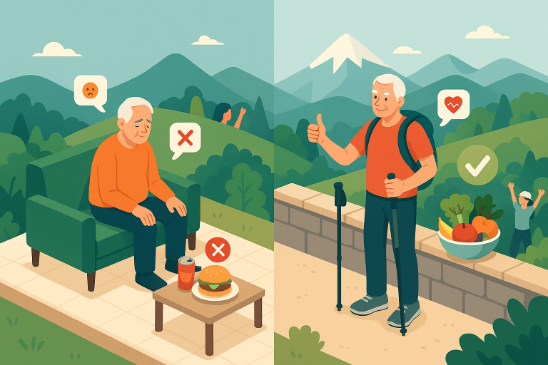 Illustration of Before-and-after transformation in a Scenic viewpoint setting, with a inspired mood.